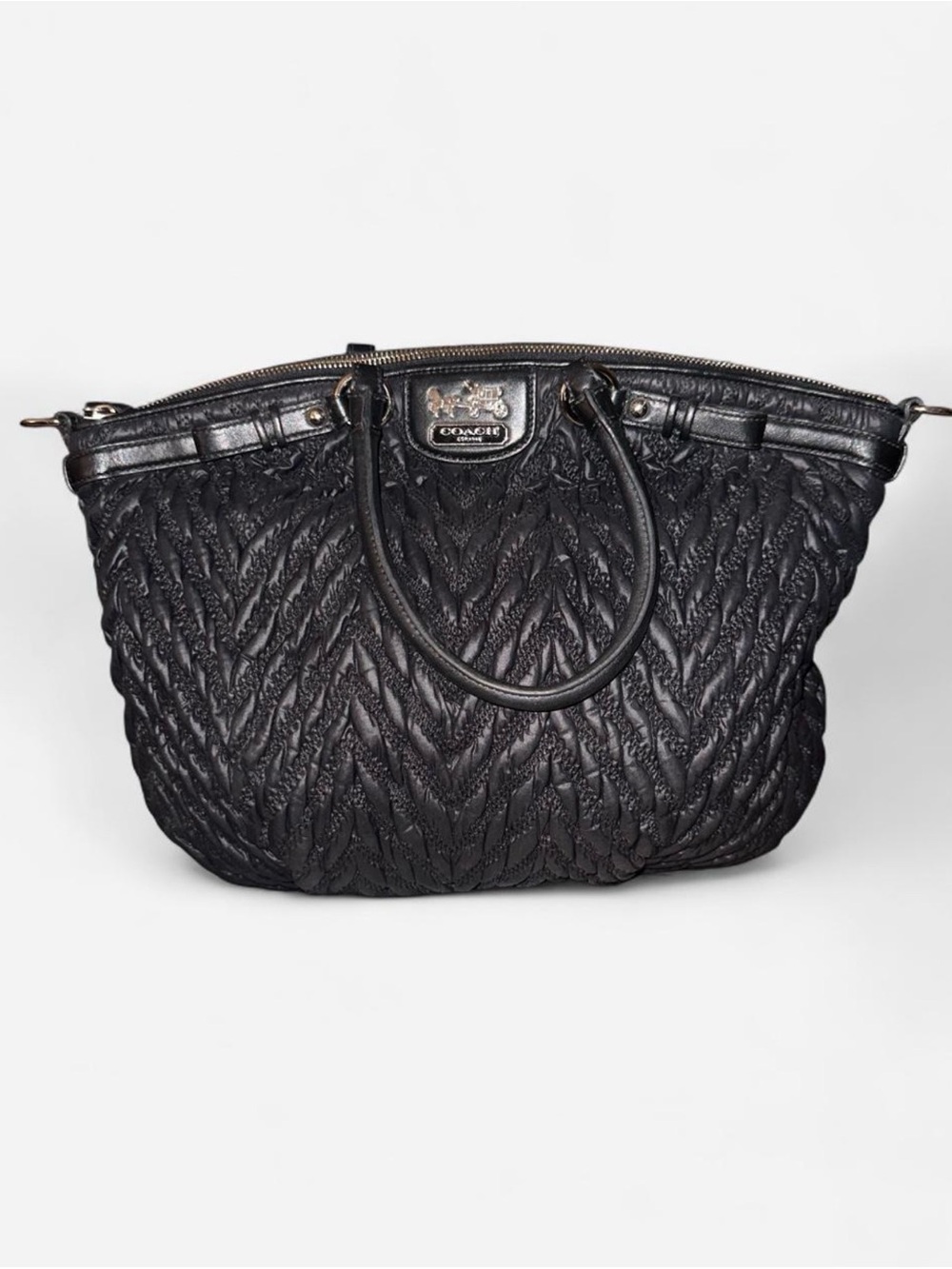 Coach Black Quilted Texture Satchel with Blue Satin Interior